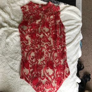 Red lace bodysuit